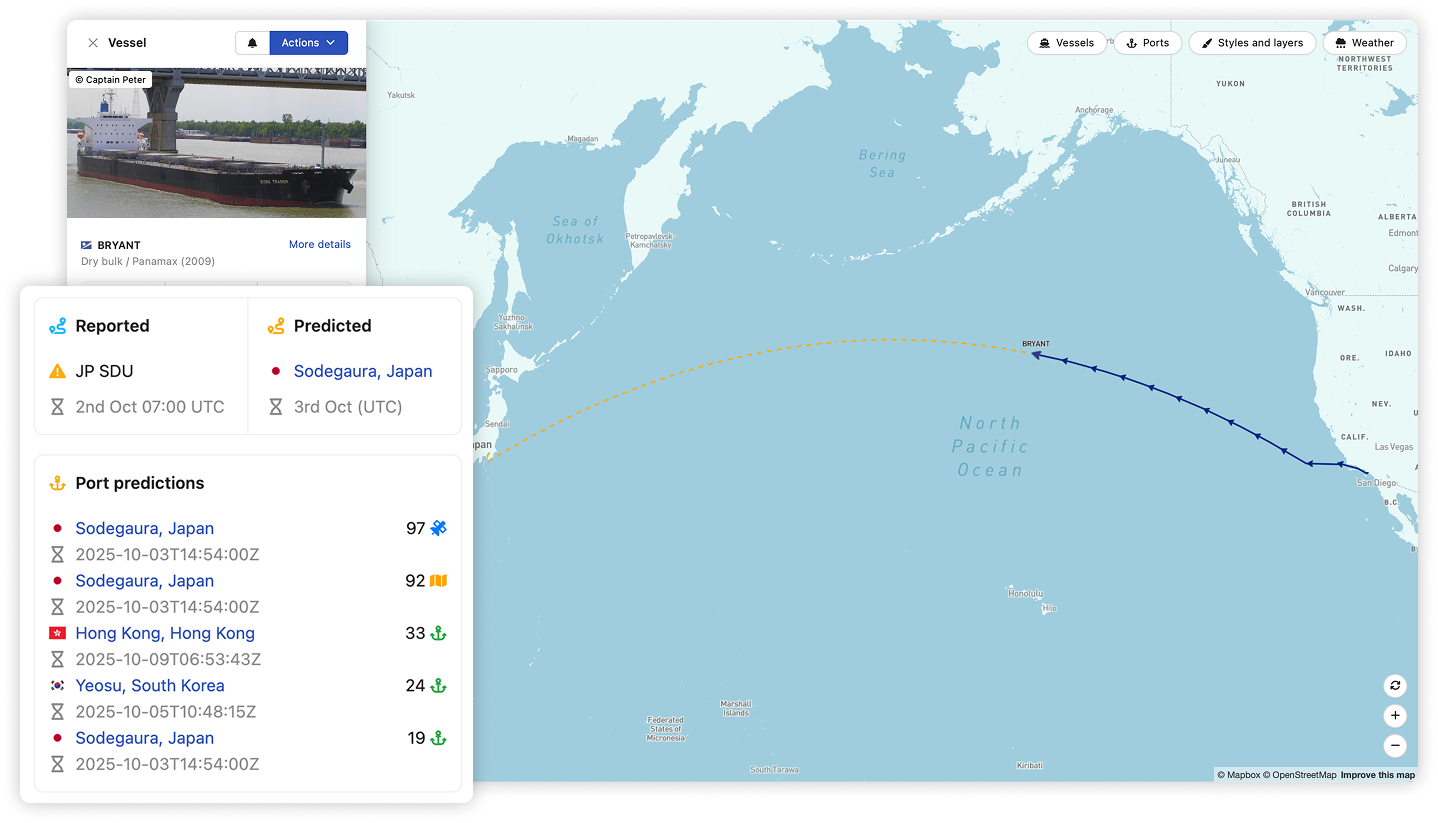 A PC and a smartphone displaying the Live AIS feature, from the Essential Toolkit in ShipIntel, showing real-time maritime traffic information and vessel movement on both screens.